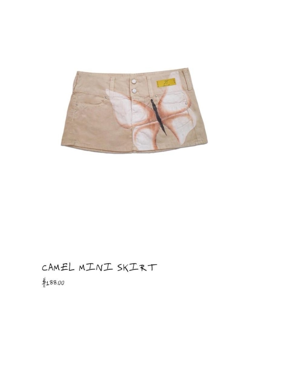 Juliet Johnston Hand-Painted Camel Mini Skirt with Butterfly Accent